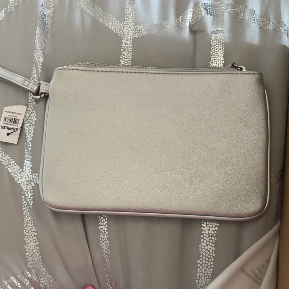 Express Pale Gray Pebbled Leather Wristlet